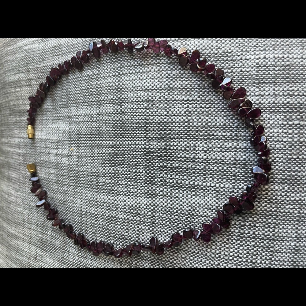 Purple beaded necklace gold twist clasp